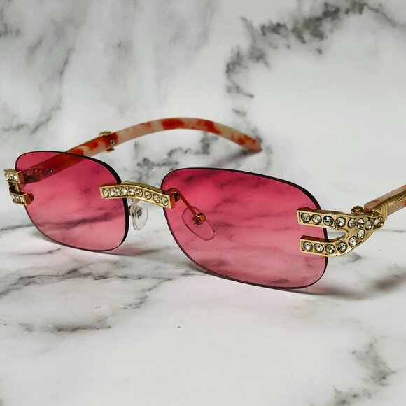 Men Women Sunglasses Red Lens Fashion Designer New Style Square Rimless Lentes - Picture 2 of 3